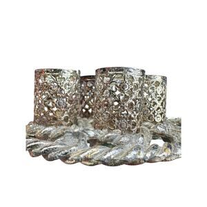 Vintage Silver 4 Slot Stick Holder Pierced Metal Antique Lipstick Holder